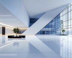 Obraz premium Sleek bank lobby with sharp angles, glass and steel, abstract art, modernistic bank design, luxury innovation