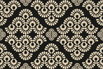 Fototapeta premium Ikat geometric folklore ornament. Oriental vector damask pattern. Ancient art of Arabesque. Tribal ethnic texture. Spanish motif on the carpet. Aztec style. Indian rug. Gypsy, Mexican embroidery.