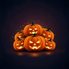 halloween pumpkins isolated on a dark purple background with stars. 3D illustration.