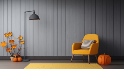 Cozy autumn living room with orange accents and a warm atmosphere.