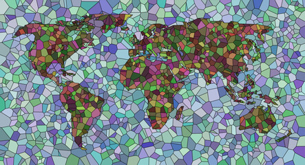 World map colorful mosaic art