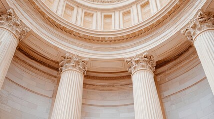 Vaulted bank lobby with dome ceiling, fresco paintings, marble columns, heritage bank design, classic luxury interior