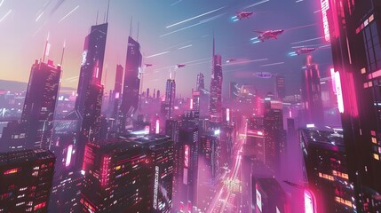 Obraz premium Vibrant High-Tech Cityscape at Dusk