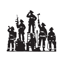 pose of Firefighter silhouette vector illustration 
