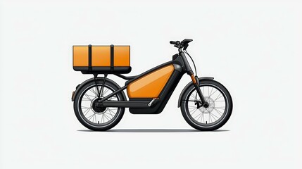 Obraz premium Electric delivery bike with orange cargo box, white isolated background