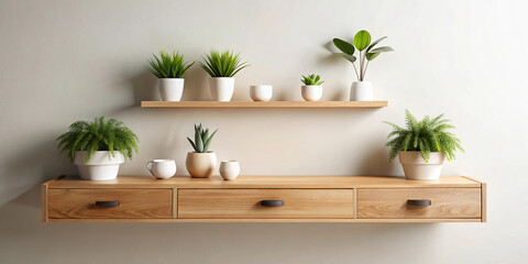 Pot plant arranged on shelf, close-up