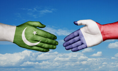 Pakistan and France country handshaking with flags, consensus concept international co-operation illustration