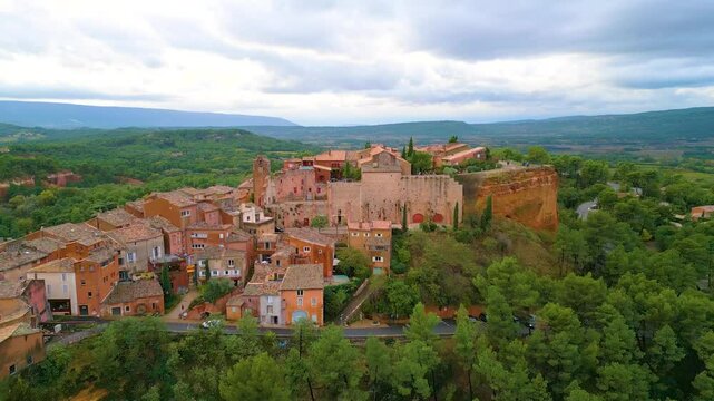Aerial view of Roussillon village in Provence, France (4k, UHD)