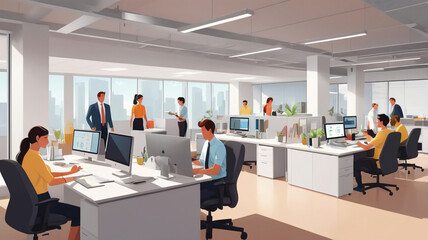vector-based illustration of activities in the office area