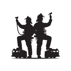 pose of Firefighter silhouette vector illustration 