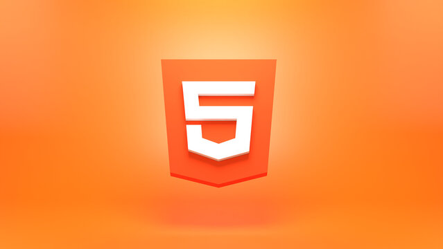 3D html5 shield icon orange background programming language