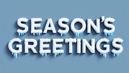 Frosty Season's Greetings with Icy Letters on Blue Background