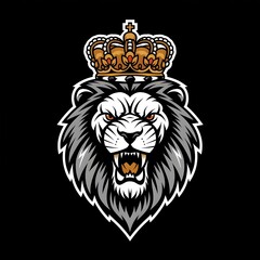 Obraz premium Roaring Lion King with Golden Crown Mascot Logo Emblem Design