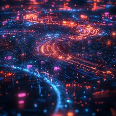 Fototapeta premium Digital global market, futuristic business landscape with data points, 3D illustration