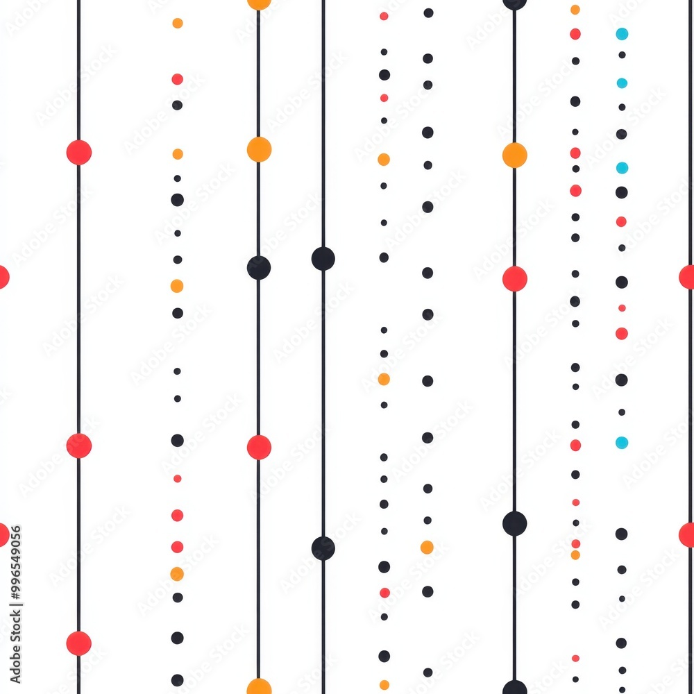 Poster abstract pattern featuring colorful polka dots and vertical lines on a white background. ideal for m