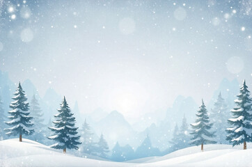 Naklejka premium Winter landscape background. Snowing forest with fir trees on a snowy day.