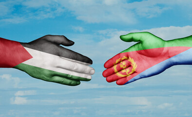 Eritrea and Palestine and Gaza strip country handshaking with flags, consensus concept international co-operation illustration