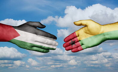 Guinea-Bissau and Palestine and Gaza strip country handshaking with flags, consensus concept international co-operation illustration