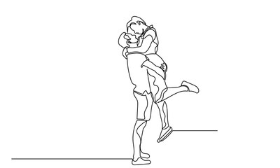 Continuous line drawing of Women and men hugging each other.A married couple of a romantic moment wife and husband. Yong girl boy embraces a woman in love a beautiful sight. Young beautiful couple 