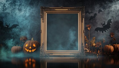 High-resolution Halloween-themed mockup frame for wall art showcasing a festive design perfect for seasonal decor and celebrations. Ideal for adding a spooky touch to any interior space.