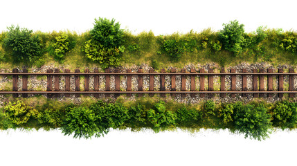 3d Railway rails with sleepers top view isolated on white background