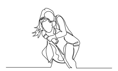 Continuous line drawing of Women and men hugging each other.A married couple of a romantic moment wife and husband. Yong girl boy embraces a woman in love a beautiful sight. Young beautiful couple 