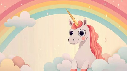 Cute unicorn against a colorful rainbow background.