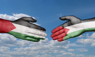 Palestine and Gaza Strip country handshaking with flags, consensus concept international co-operation illustration