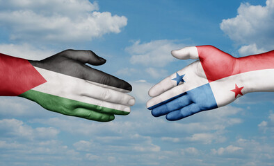 Panama and Palestine and Gaza strip country handshaking with flags, consensus concept international co-operation illustration