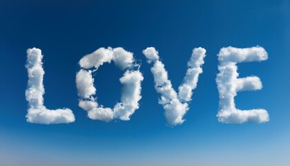 Naklejka premium Clouds shaping the word 'love' on a clear blue sky