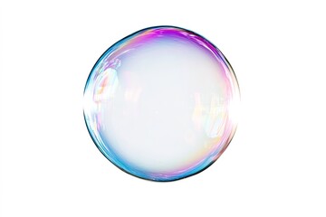 Shimmering soap bubble floating on white