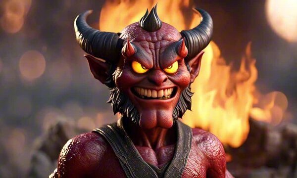 3d red flaming devil demon cartoon character mascot digital art
