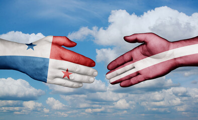 Latvia and Panama country handshaking with flags, consensus concept international co-operation illustration