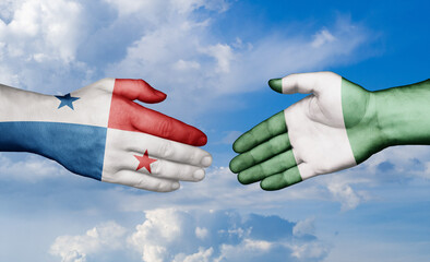 Nigeria and Panama country handshaking with flags, consensus concept international co-operation illustration