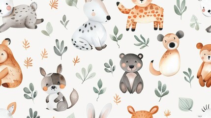 Naklejka premium Children wallpaper with safari animals