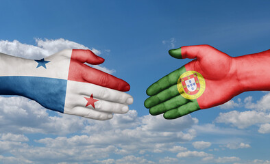 Portugal and Panama country handshaking with flags, consensus concept international co-operation illustration