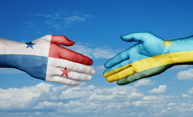 Republic of Rwanda and Panama country handshaking with flags, consensus concept international co-operation illustration