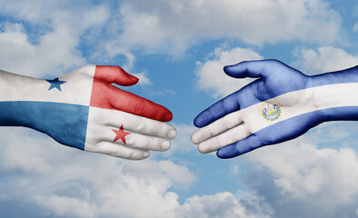 Republic of El Salvador and Panama country handshaking with flags, consensus concept international co-operation illustration