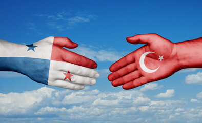 Republic of Turkey and Panama country handshaking with flags, consensus concept international co-operation illustration