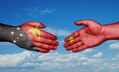 China and Papua New Guinea country handshaking with flags, consensus concept international co-operation illustration