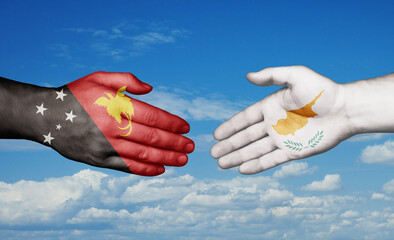 Cyprus and Papua New Guinea country handshaking with flags, consensus concept international co-operation illustration