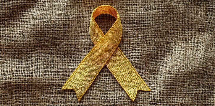 With yellow ribbon and copy space for endometriosis awareness month or signing for microencephaly and suicide prevention