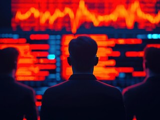 Business team analyzing global market data, holographic globe, digital screens, international investment strategy, capital growth