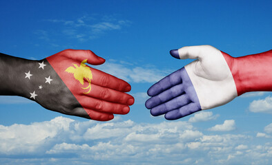 Papua New Guinea and France country handshaking with flags, consensus concept international co-operation illustration