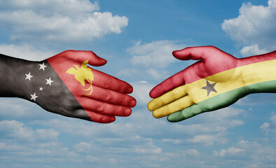 Ghana and Papua New Guinea country handshaking with flags, consensus concept international co-operation illustration