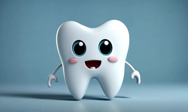 3d white tooth cartoon character mascot digital art