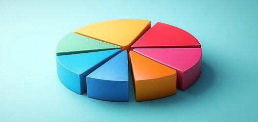 Obraz premium Colorful pie chart on a teal background, representing data visualization and analysis in a modern design. data distribution for business and statistical analysis. financial planning