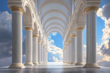 Illustrate a grand cathedral from a worms-eye view