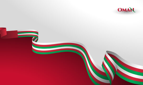 Oman national background with long white red green layered flag flying. Oman independence day