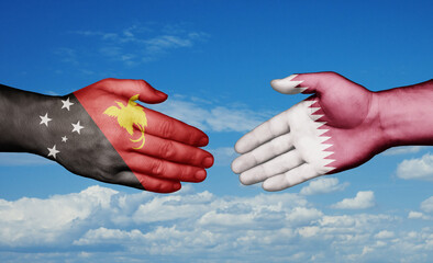 Qatar and Papua New Guinea country handshaking with flags, consensus concept international co-operation illustration